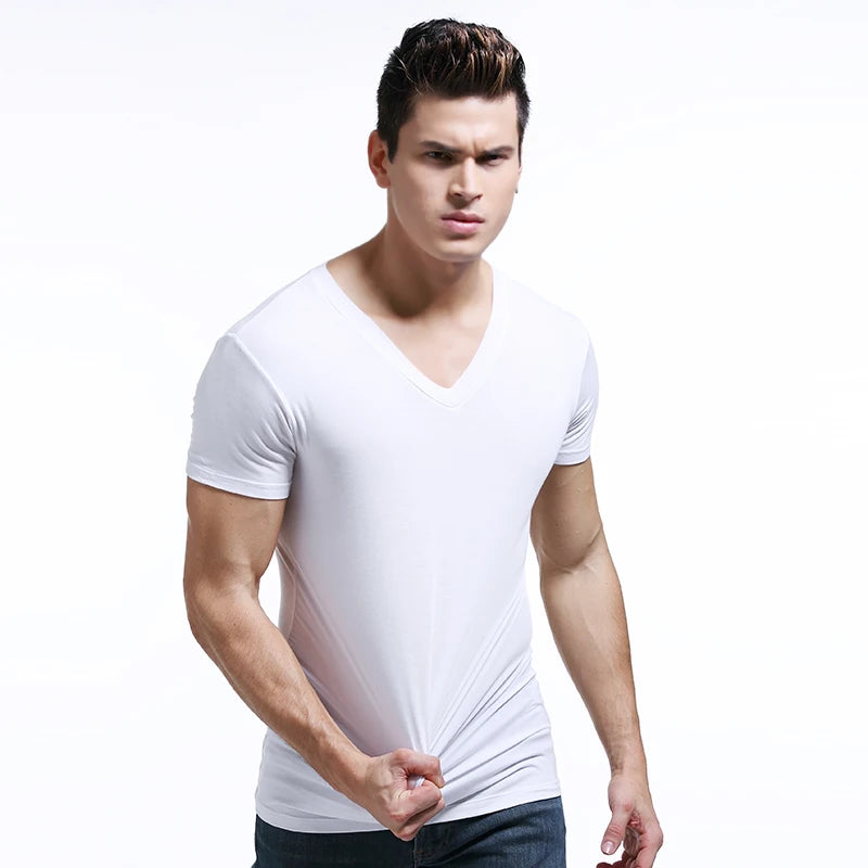 5pcs Modal summer round neck tight men short sleeve V-neck T-shirt solid color tank shirt slim fit sport undershirt