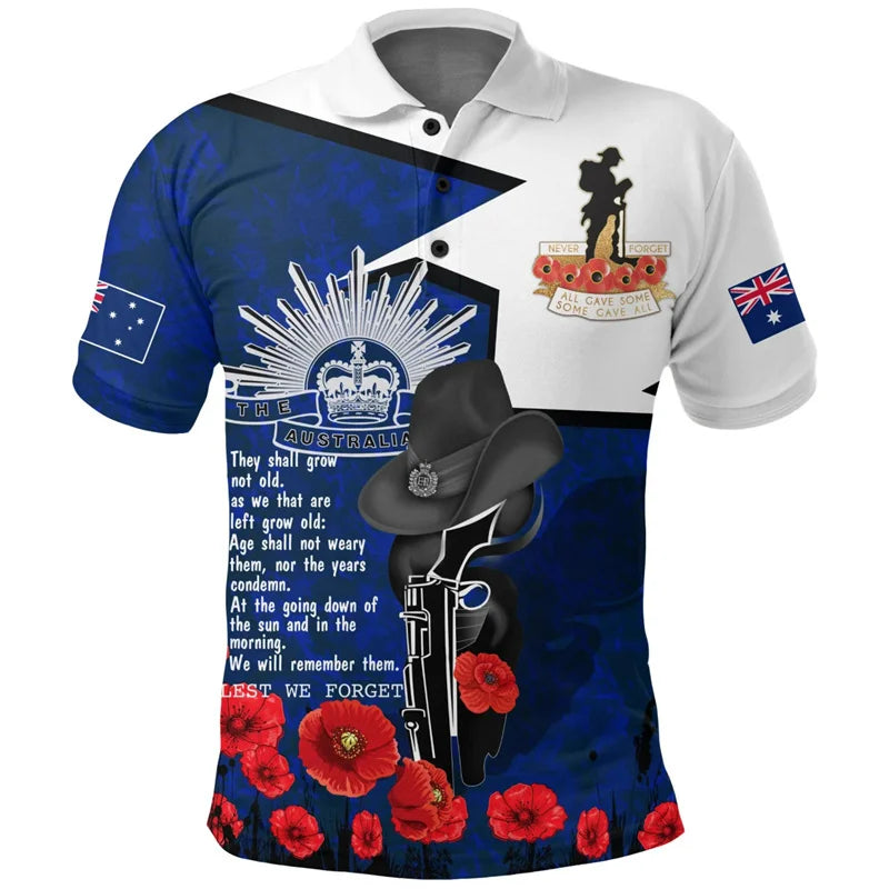Lest We Forget Anzac Day Polo Shirt Men Clothes Street Short Sleeve Lapel Golf Shirts April 25 2025 Summer Fashion Button Top
