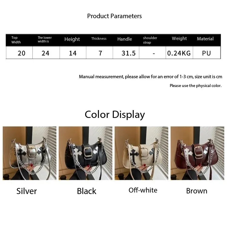 Cool Chain Y2k Girls Underarm Bags Simple Pu Leather Women's Small Shoulder Bag Fashion Retro Female Clutch Handbags Purse