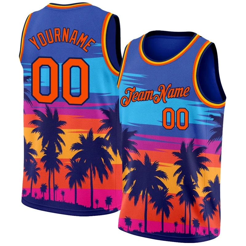 Customized Name Numbers Pattern Tank Tops Men Hawaiian Fruit Coconut Tree Basketball 3D Print Tees Summer Sports O-Neck Vest Tee