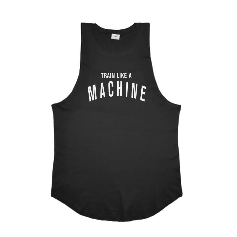 TRAIN LIKE A MACHINE Cotton Bodybuilding Tank Top Mens Workout Singlets Fitness Stringer Clothing Gym Sleeveless Shirt for Men
