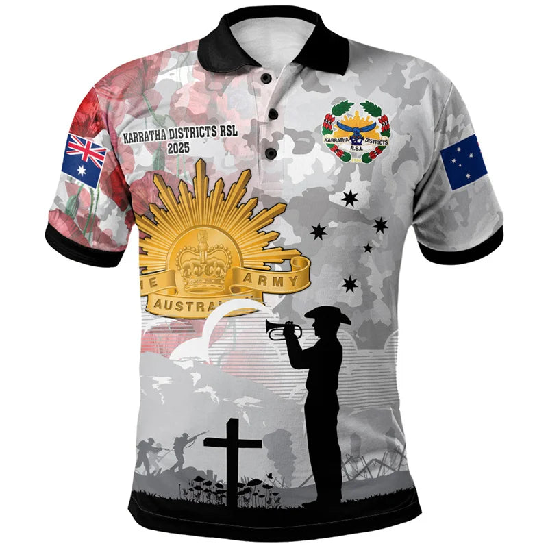 Lest We Forget Anzac Day Polo Shirt Men Clothes Street Short Sleeve Lapel Golf Shirts April 25 2025 Summer Fashion Button Top
