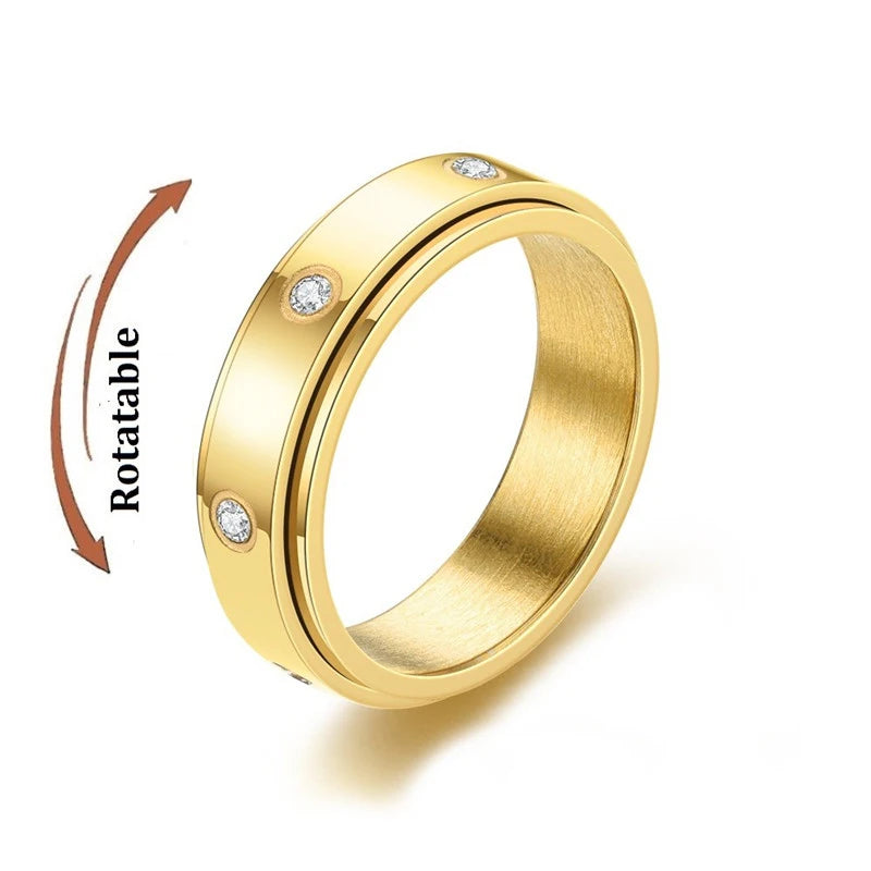 Anti Stress Anxiety Fidget Spinner Couple Rings Rotate Freely Jewelry for Men Women Stainless Steel Knuckle Ring Wedding Bague