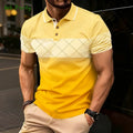 Summer Men's Polo Men's Casual Short Sleeve Polo Shirt Striped Color Block Design Sporty Polo Style Collared Polo Shirts for Man