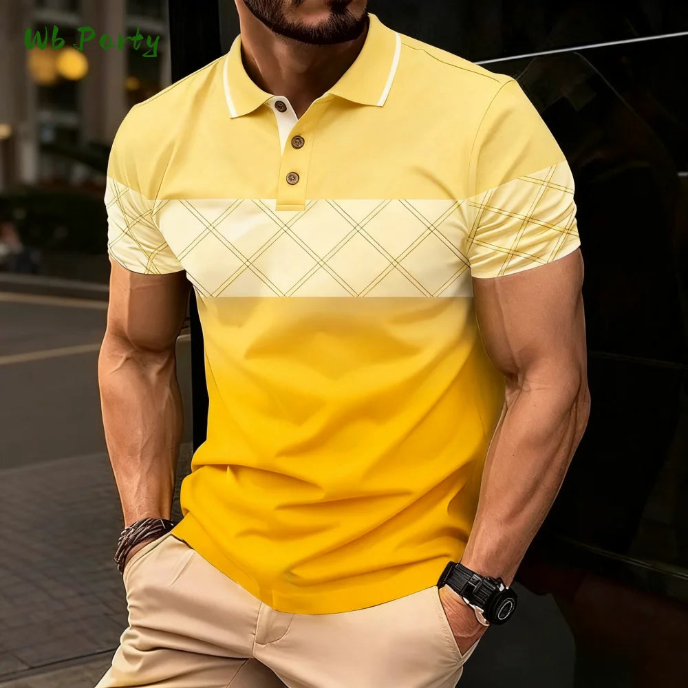 Summer Men's Polo Men's Casual Short Sleeve Polo Shirt Striped Color Block Design Sporty Polo Style Collared Polo Shirts for Man