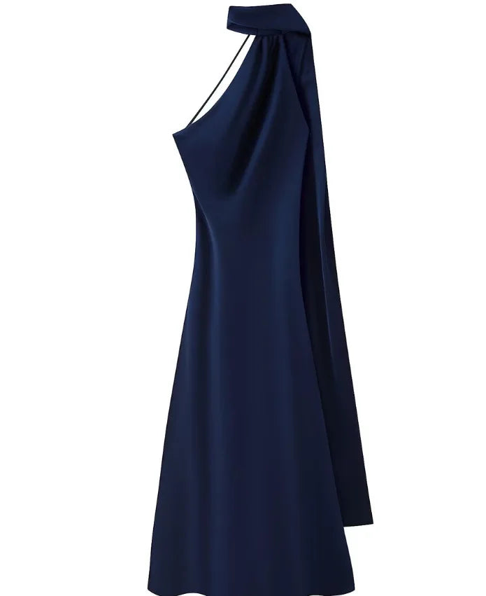 Satin Ribbon Halter Long Dresses Women's Backless Casual Maxi Dress Evening Wedding Guest White Blue Green Summer Graduation New
