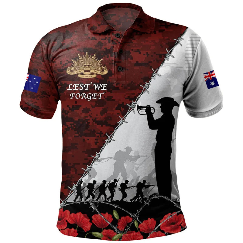 Lest We Forget Anzac Day Polo Shirt Men Clothes Street Short Sleeve Lapel Golf Shirts April 25 2025 Summer Fashion Button Top