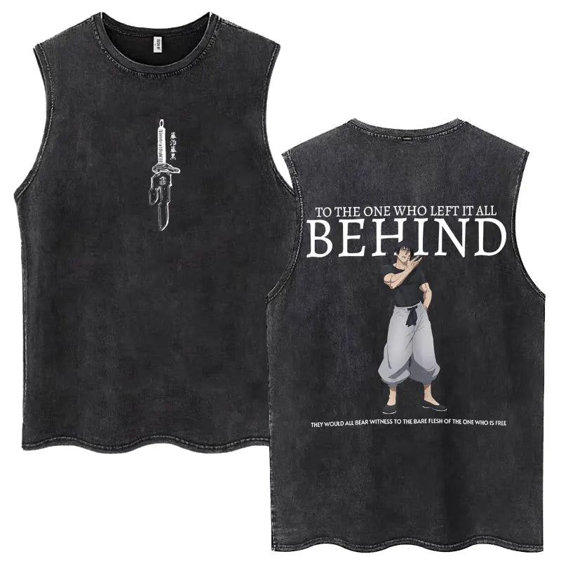 Anime Jujutsu Kaisen Satoru Gojo Vintage Wash Tank Tops Men Women Classic Manga Cotton T Shirt Fashion Loose Sleeveless T-Shirt