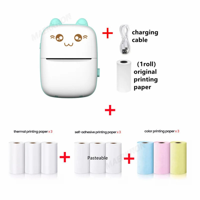 58mm Mini Portable Thermal Printer Wireless Bluetooth Mobile Pocket Photo Printer Memo Wrong Question HD Printing With USB Cable