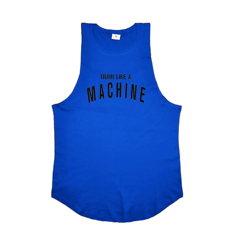 TRAIN LIKE A MACHINE Cotton Bodybuilding Tank Top Mens Workout Singlets Fitness Stringer Clothing Gym Sleeveless Shirt for Men