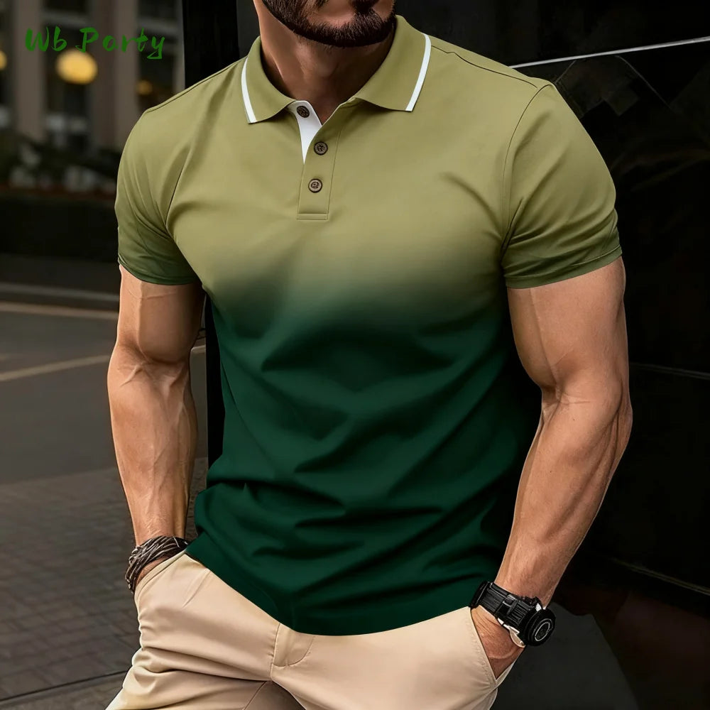 Summer Men's Polo Men's Casual Short Sleeve Polo Shirt Striped Color Block Design Sporty Polo Style Collared Polo Shirts for Man