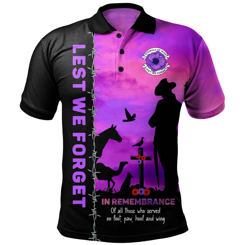 Lest We Forget Anzac Day Polo Shirt Men Clothes Street Short Sleeve Lapel Golf Shirts April 25 2025 Summer Fashion Button Top