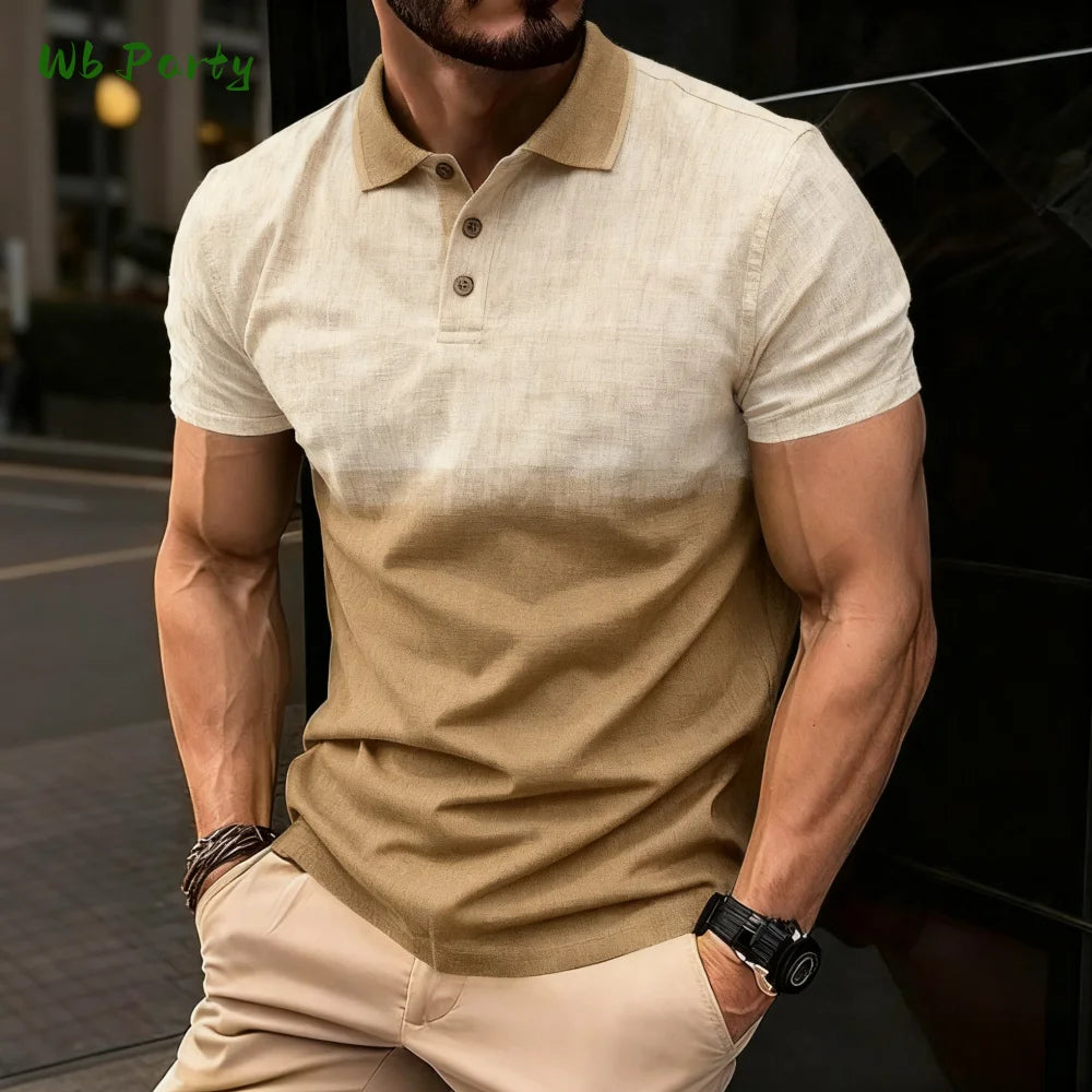 Summer Men's Polo Men's Casual Short Sleeve Polo Shirt Striped Color Block Design Sporty Polo Style Collared Polo Shirts for Man