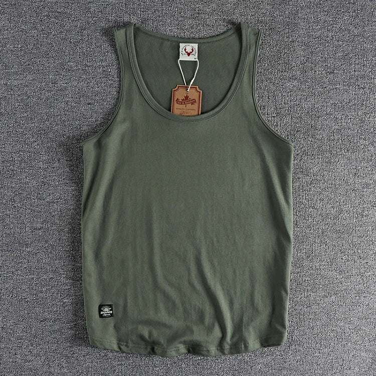 Summer New American Sleeveless O-neck Solid Color T-shirt Men's Fashion 100% Cotton Washed Casual Sports Fitness Basketball Vest