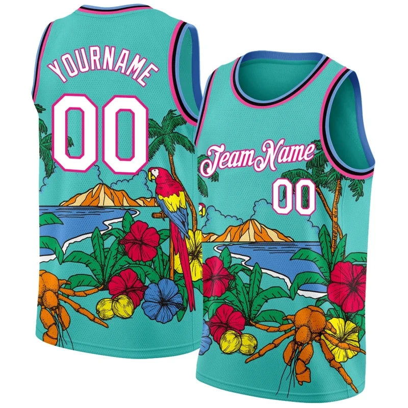 Customized Name Numbers Pattern Tank Tops Men Hawaiian Fruit Coconut Tree Basketball 3D Print Tees Summer Sports O-Neck Vest Tee
