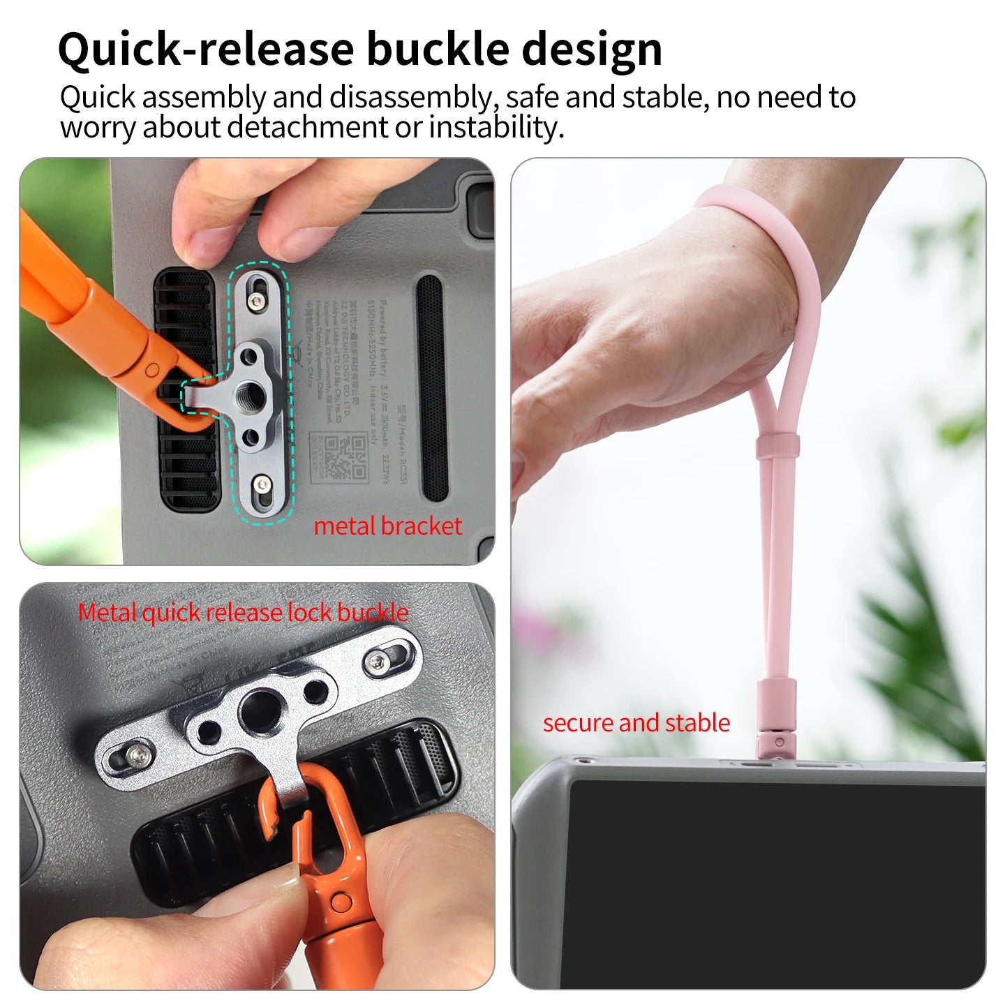 Remote Controller Metal Hook Holder Buckle Bracket Silicone Wrist Strap for DJI Mini 4 3 Pro Drone for DJI RC/RC2 Transmitter