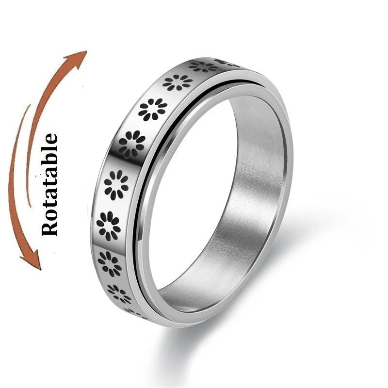 Anti Stress Anxiety Fidget Spinner Couple Rings Rotate Freely Jewelry for Men Women Stainless Steel Knuckle Ring Wedding Bague