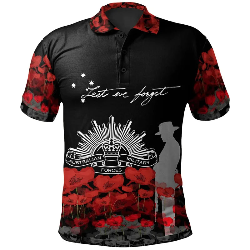 Lest We Forget Anzac Day Polo Shirt Men Clothes Street Short Sleeve Lapel Golf Shirts April 25 2025 Summer Fashion Button Top
