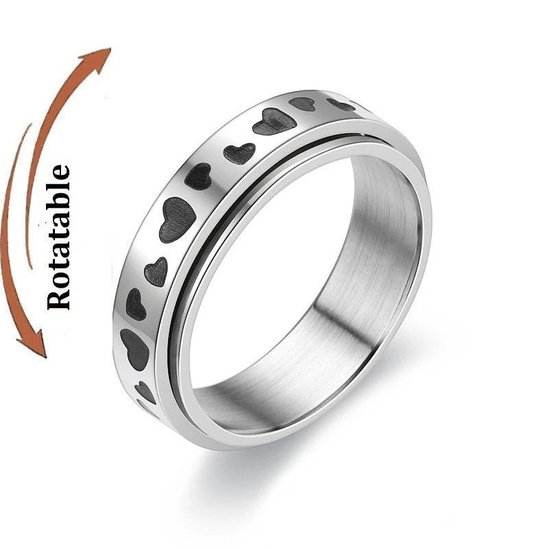 Anti Stress Anxiety Fidget Spinner Couple Rings Rotate Freely Jewelry for Men Women Stainless Steel Knuckle Ring Wedding Bague