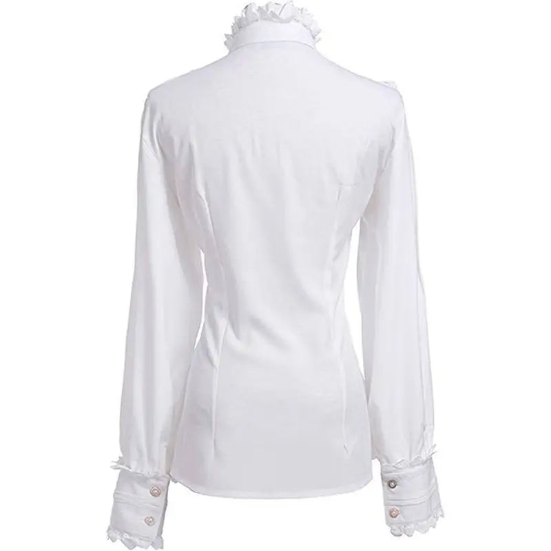 Women's Vintage Ruffle Collar Shirt 2026 Spring New Arrival High Neck Lace Trim Button Down Shirt Elegant Gothic Blouse Tops