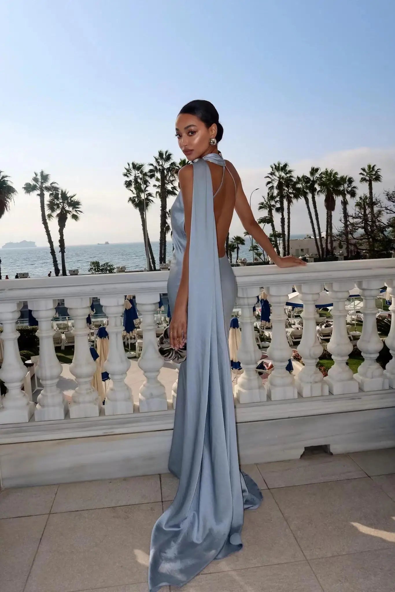 Satin Ribbon Halter Long Dresses Women's Backless Casual Maxi Dress Evening Wedding Guest White Blue Green Summer Graduation New