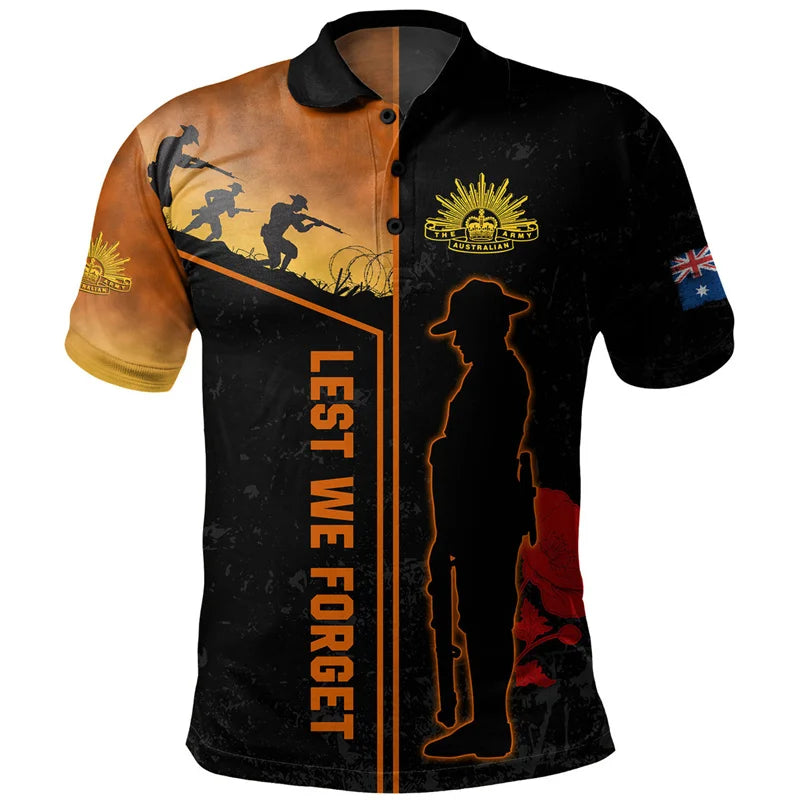 Lest We Forget Anzac Day Polo Shirt Men Clothes Street Short Sleeve Lapel Golf Shirts April 25 2025 Summer Fashion Button Top