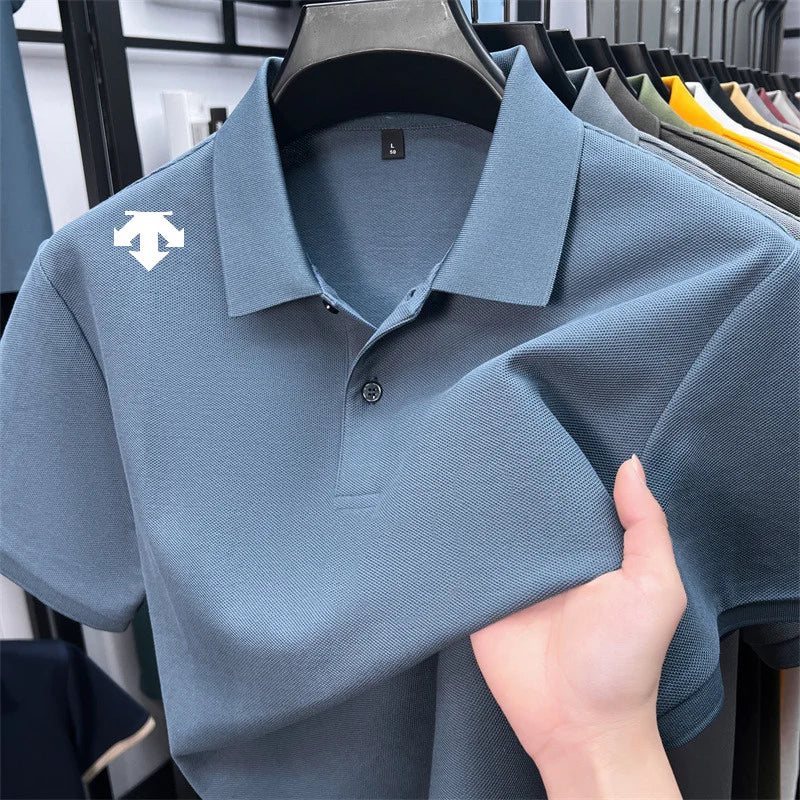 cotton100% men's summer luxury brand polo shirt lapel geometric printing short sleeves t-shirt outdoor leisure men clothing tops