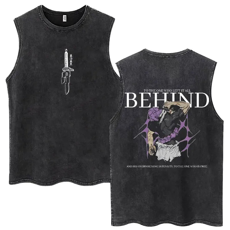 Anime Jujutsu Kaisen Satoru Gojo Vintage Wash Tank Tops Men Women Classic Manga Cotton T Shirt Fashion Loose Sleeveless T-Shirt