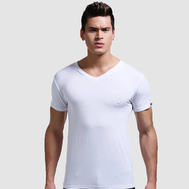 5pcs Modal summer round neck tight men short sleeve V-neck T-shirt solid color tank shirt slim fit sport undershirt
