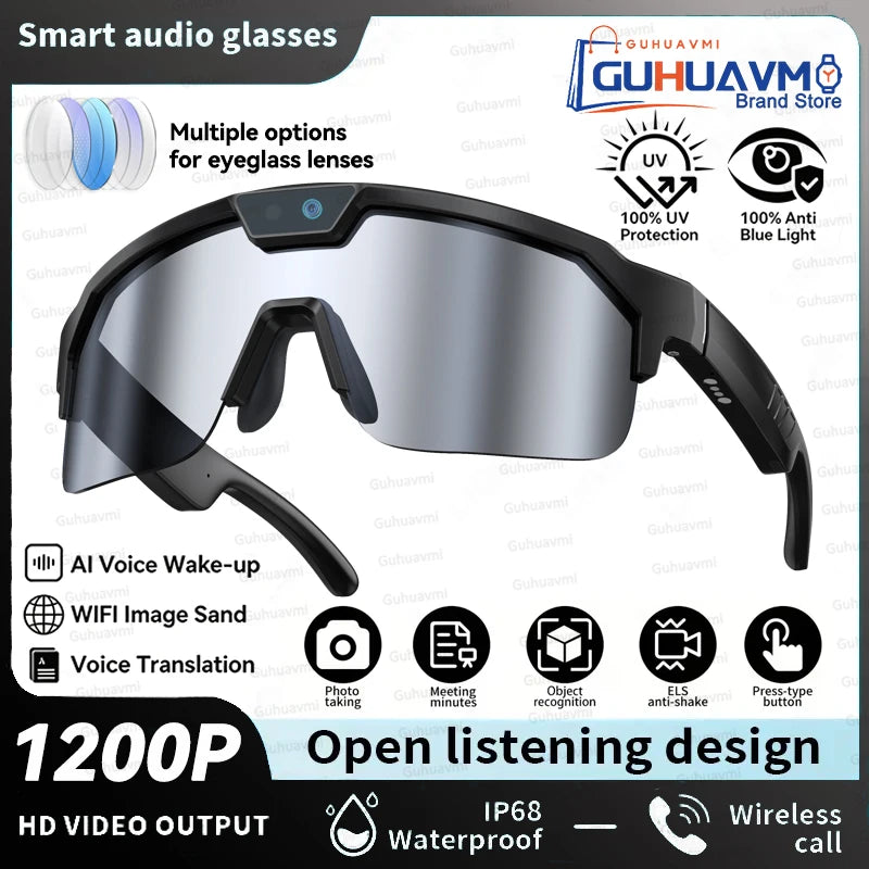 2026 New AI Smart Sports Glasses with 1200P Camera 4k Anti-Shake AI Voice Translator Bluetooth Call Dual Mic Audio Sunglasses