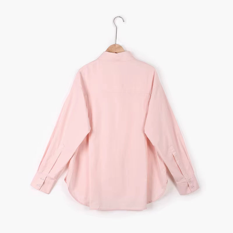 100% Cotton Loose Shirt Women Elegant Casual Turn-Down Collar Long Sleeve Blouse