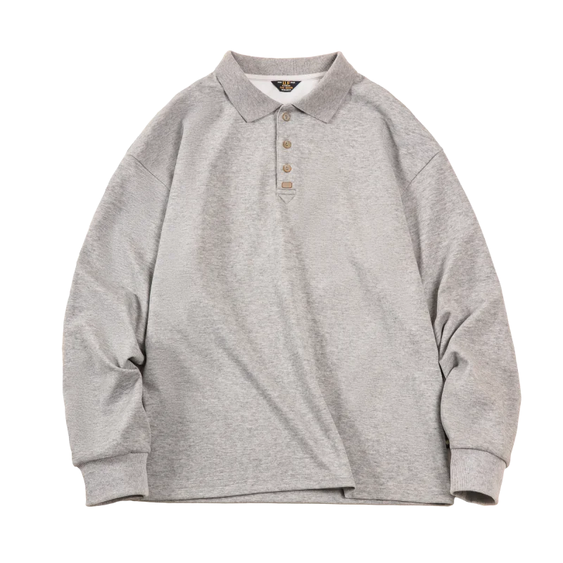 Maden Spring Vintage Oversize Polo Shirts for Men Business Casual Solid Color Long Sleeve T-shirt Stylish Lapel Plain Tops