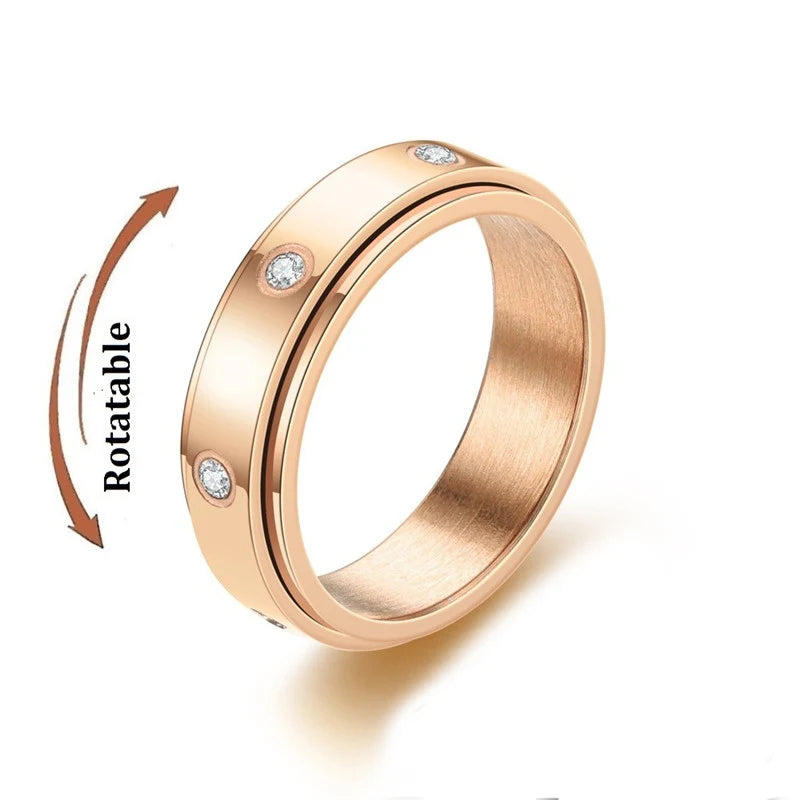 Anti Stress Anxiety Fidget Spinner Couple Rings Rotate Freely Jewelry for Men Women Stainless Steel Knuckle Ring Wedding Bague