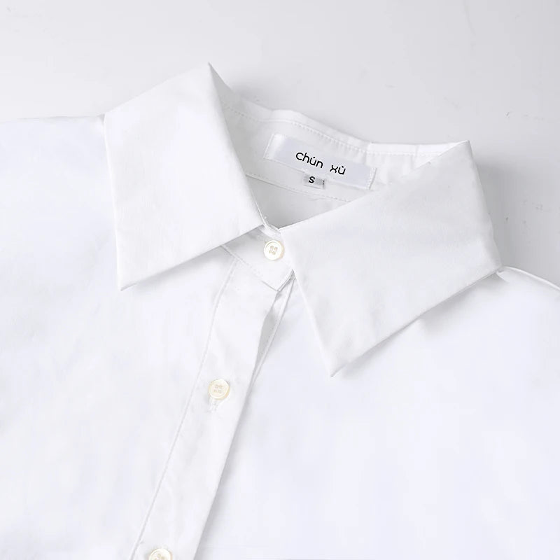 100% Cotton Loose Shirt Women Elegant Casual Turn-Down Collar Long Sleeve Blouse