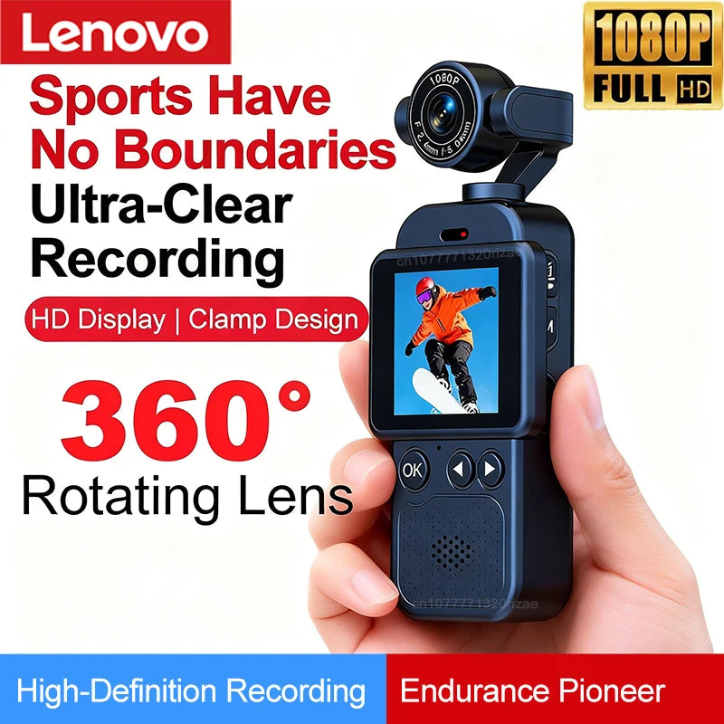 Lenovo 360° Handheld Chest Mount Action Cam 1080P HD Anti-Shake WiFi Portable Long Battery Life Full View Recording For Cycling