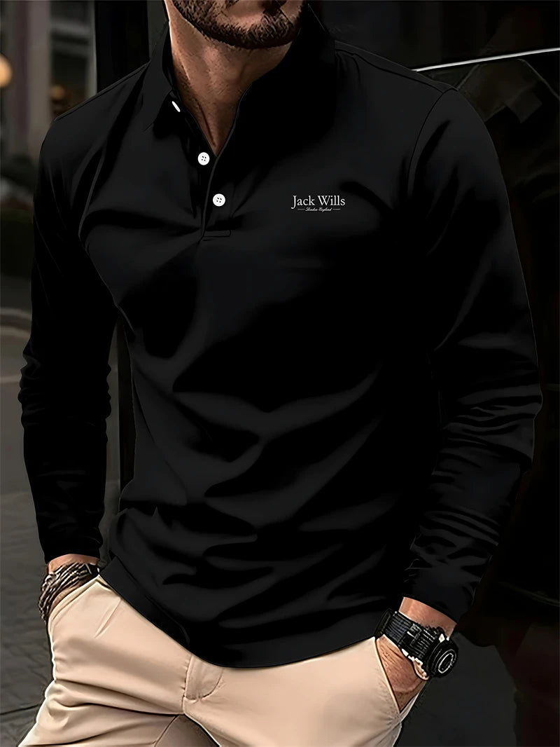 Simple Pure Color Letters Polo Shirts For Men Summer Fashion Long Sleeve 3D Printed Business Polo Shirt Casual Oversized Tops