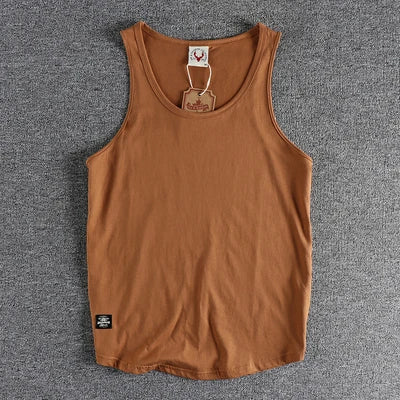 Summer New American Sleeveless O-neck Solid Color T-shirt Men's Fashion 100% Cotton Washed Casual Sports Fitness Basketball Vest