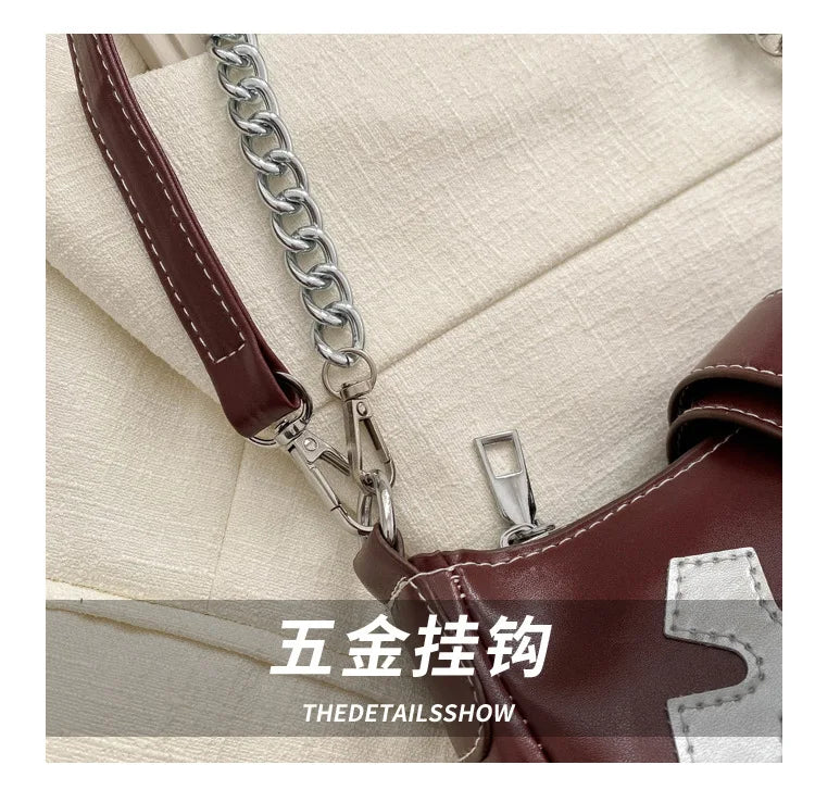 Cool Chain Y2k Girls Underarm Bags Simple Pu Leather Women's Small Shoulder Bag Fashion Retro Female Clutch Handbags Purse