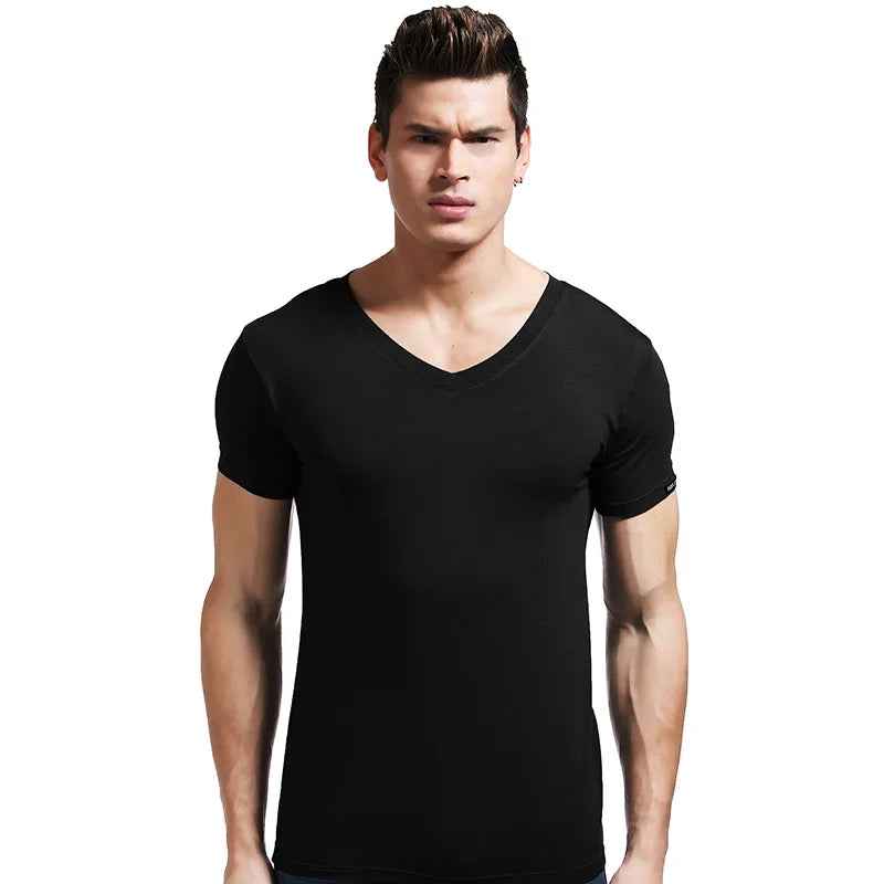 5pcs Modal summer round neck tight men short sleeve V-neck T-shirt solid color tank shirt slim fit sport undershirt