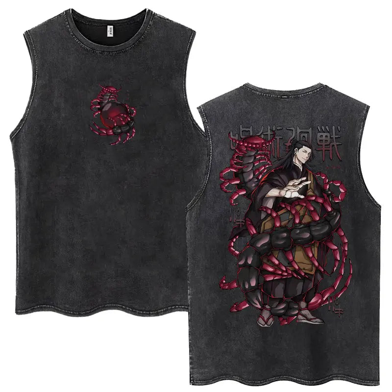 Anime Jujutsu Kaisen Satoru Gojo Vintage Wash Tank Tops Men Women Classic Manga Cotton T Shirt Fashion Loose Sleeveless T-Shirt
