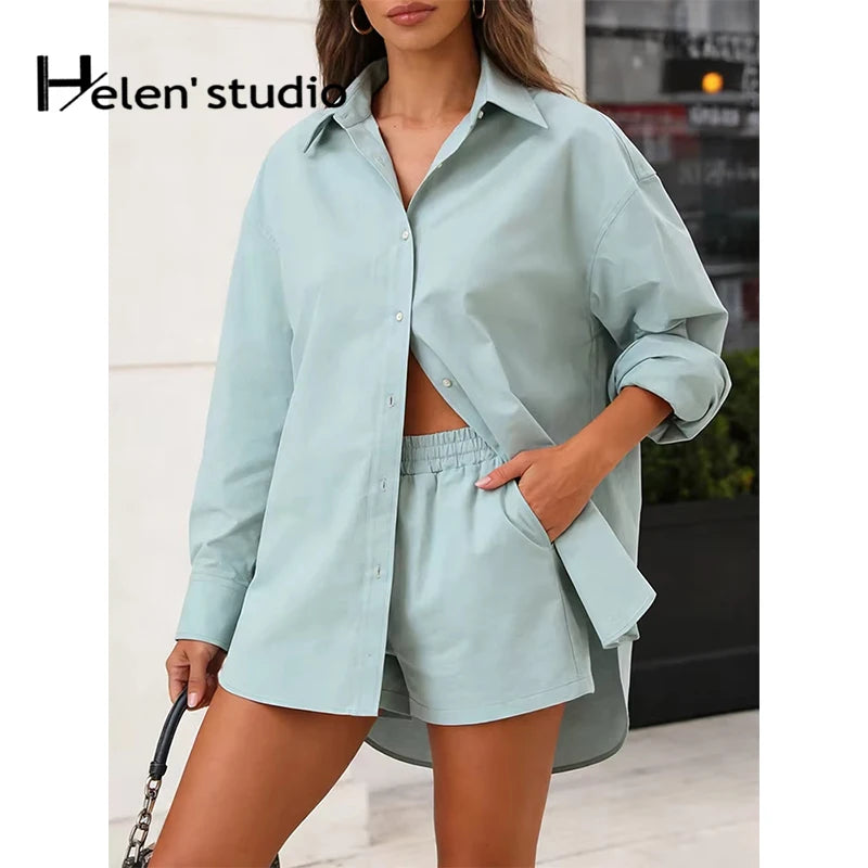 100% Cotton Loose Shirt Women Elegant Casual Turn-Down Collar Long Sleeve Blouse