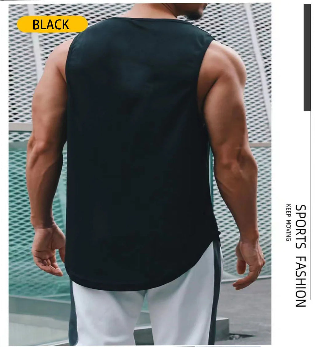 2025 new muscle fitness quick drying vest for running training, breathable and sweat wicking sleeveless men's T-shirt
