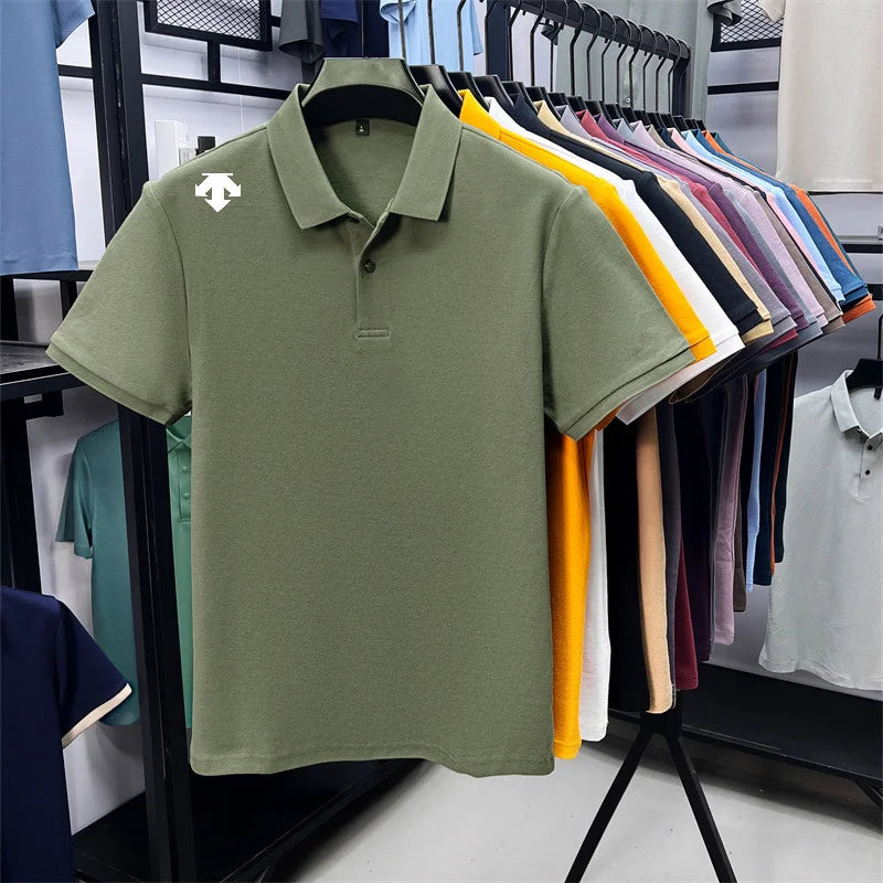 cotton100% men's summer luxury brand polo shirt lapel geometric printing short sleeves t-shirt outdoor leisure men clothing tops