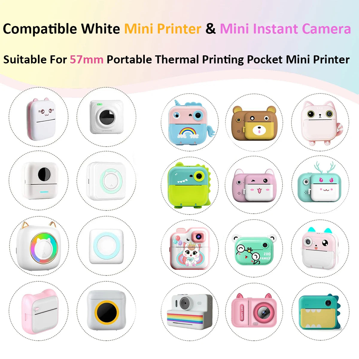 Candy Color Mini Instant Camera Print Refill Paper- 57*25mm Photo Printer Thermal Paper Rolls Instant Print Camera Refill Paper