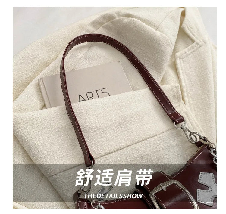 Cool Chain Y2k Girls Underarm Bags Simple Pu Leather Women's Small Shoulder Bag Fashion Retro Female Clutch Handbags Purse