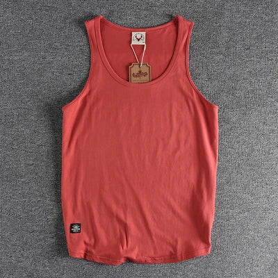 Summer New American Sleeveless O-neck Solid Color T-shirt Men's Fashion 100% Cotton Washed Casual Sports Fitness Basketball Vest