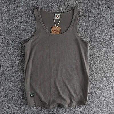 Summer New American Sleeveless O-neck Solid Color T-shirt Men's Fashion 100% Cotton Washed Casual Sports Fitness Basketball Vest