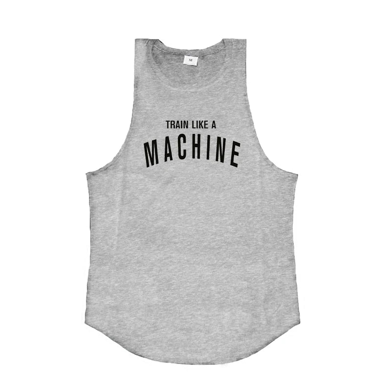 TRAIN LIKE A MACHINE Cotton Bodybuilding Tank Top Mens Workout Singlets Fitness Stringer Clothing Gym Sleeveless Shirt for Men