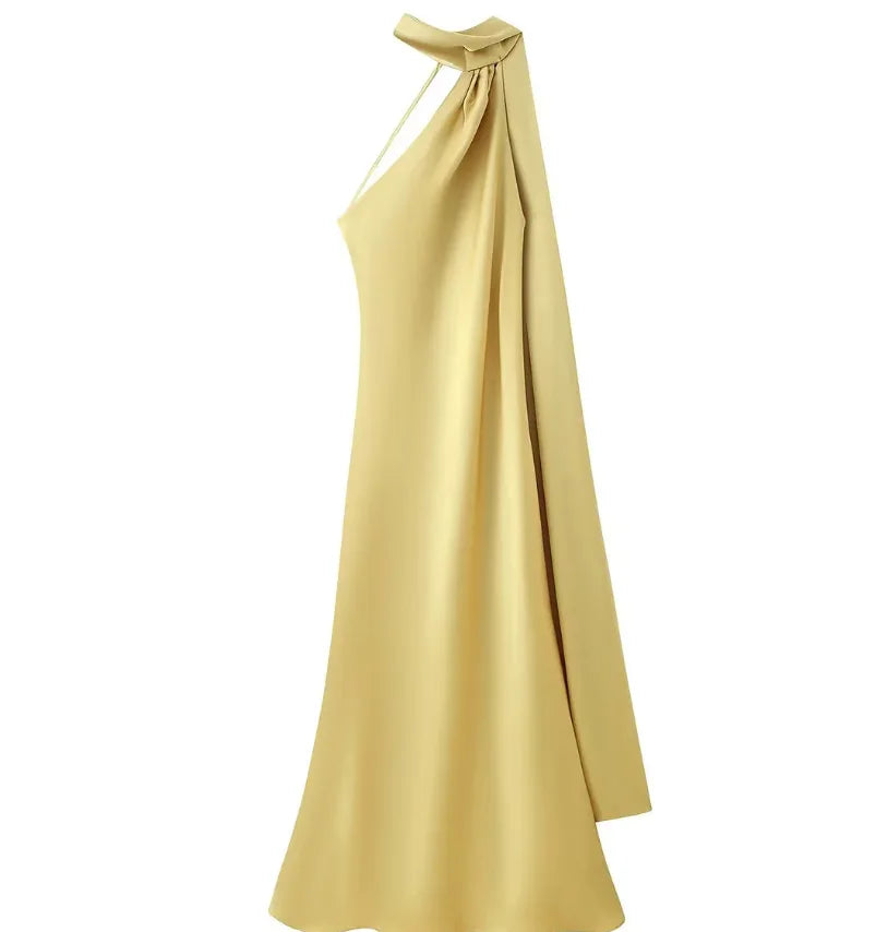 Satin Ribbon Halter Long Dresses Women's Backless Casual Maxi Dress Evening Wedding Guest White Blue Green Summer Graduation New