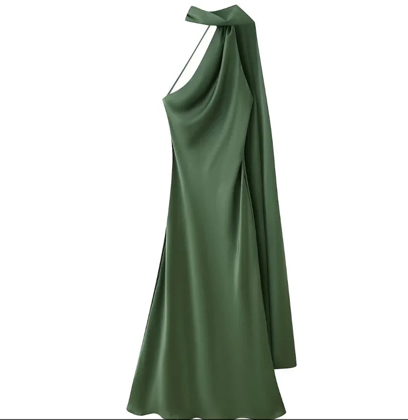 Satin Ribbon Halter Long Dresses Women's Backless Casual Maxi Dress Evening Wedding Guest White Blue Green Summer Graduation New